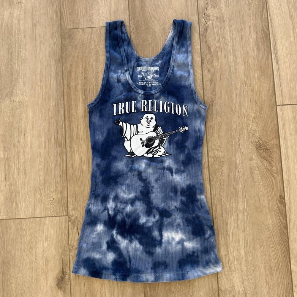 True Religion rib-knit tank top blue white tie-dye Size Medium